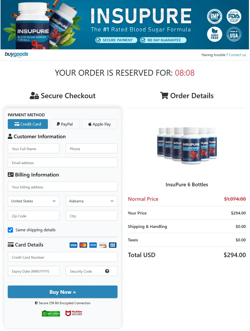 insupure buy page